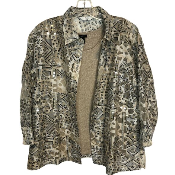 ios Women’s Size S Gold Animal Print Button Up Shirt With Gold Tank Set Sequins - Picture 1 of 9